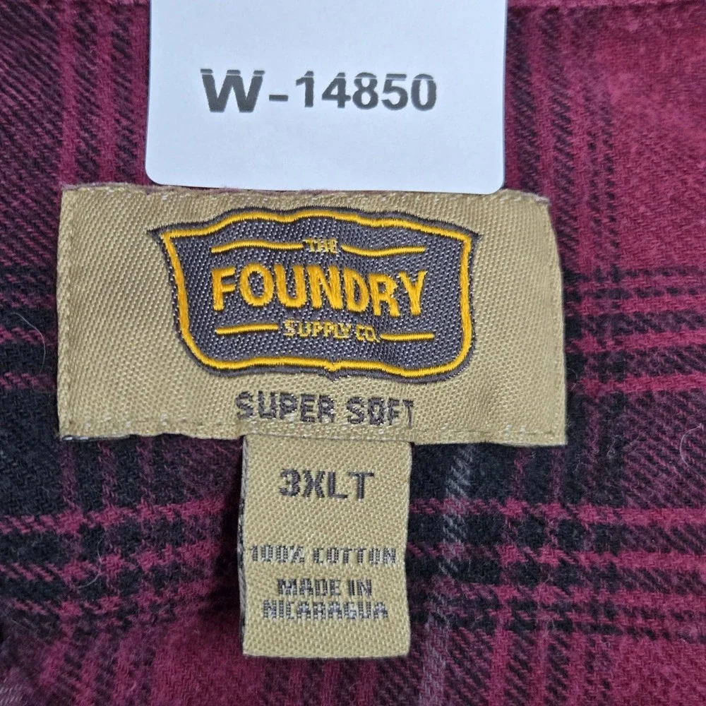The Foundry Supply Co. Men Button Up Shirt 3XLT Red Plaid Flannel Shirt